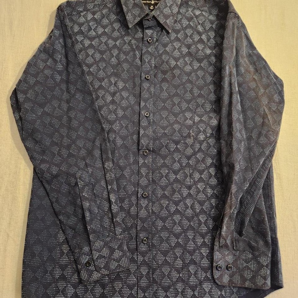 Beverly Hills Polo Club Men's Button Down Shirt Geometric Print Navy Blue Size M